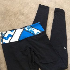 Reversible black lululemons with color band